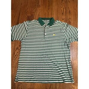Masters Tournament Golf Polo Shirt Mens XL Green White Striped Pique Short Sleev